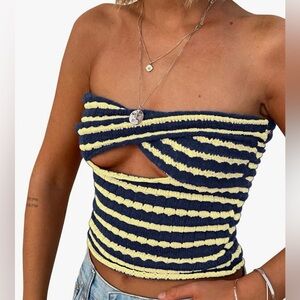 Striped strapless bandeau top